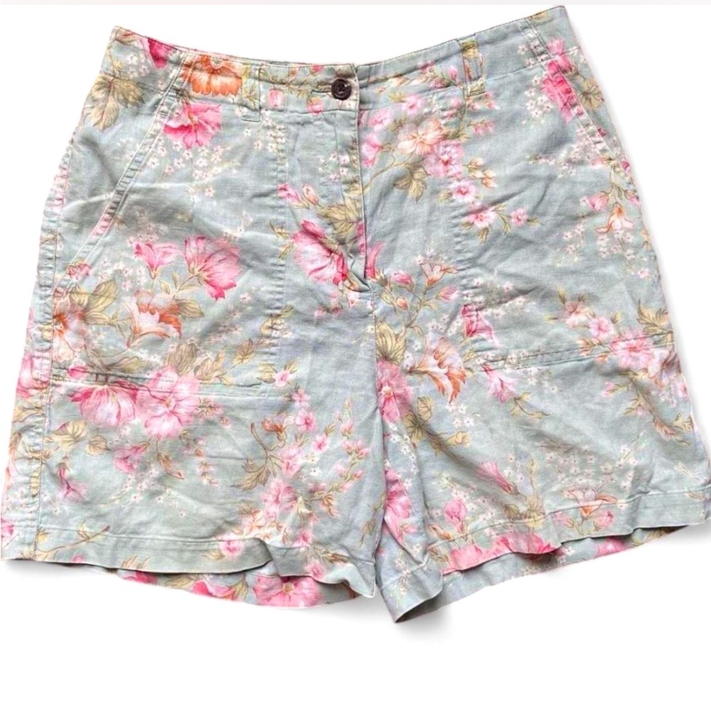 Vintage Jones New York Sport Women 6 Shorts Green Floral Cotton Linen High Rise